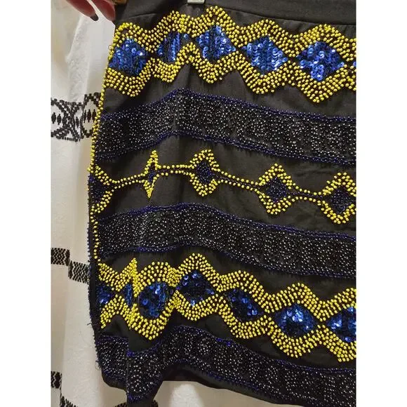 Forever 21 black beaded sequin embellished mini skirt large - Picture 3 of 10